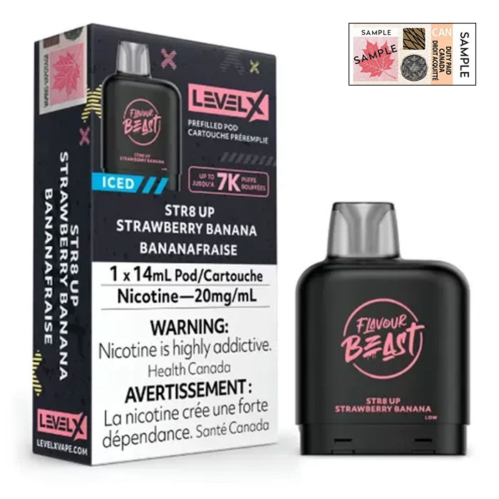 Level X Str8up Strawberry Banana 7000 Puffs Flavour Beast Pods Ct 6