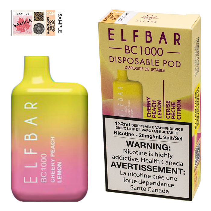 BC Compliance - Cherry Peach Lemon Elfbar 1000 Puffs Disposable Vape Ct-10