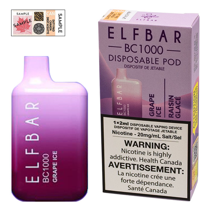 BC Compliance - Grape Ice Elfbar 1000 Puffs Disposable Vape Ct-10