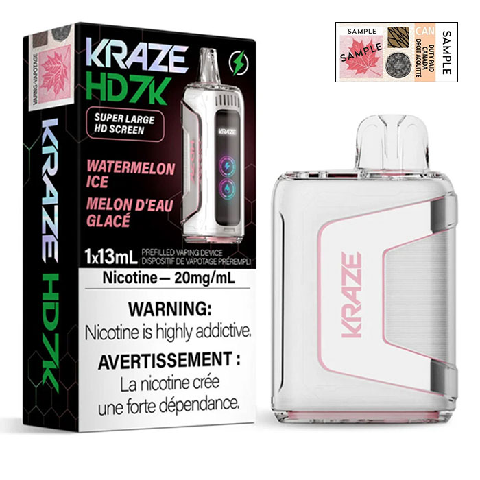 Watermelon Ice Kraze HD 7000 Puffs Disposable Vape Ct 5