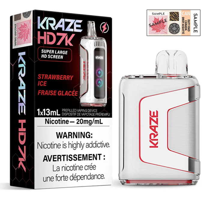 Strawberry Ice Kraze HD 7000 Puffs Disposable Vape Ct 5