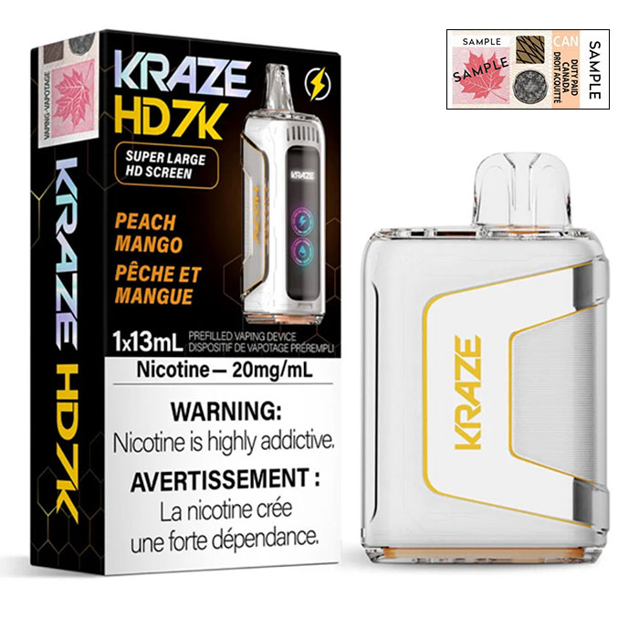 Peach Mango Kraze HD 7000 Puffs Disposable Vape Ct 5