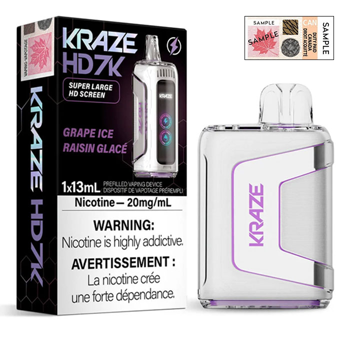 Grape Ice Kraze HD 7000 Puffs Disposable Vape Ct 5