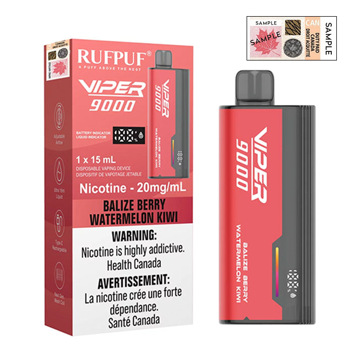 (Stamped) RufPuf Viper Balize Berry Watermelon Kiwi 9000 Puffs Disposable Vape Ct 10