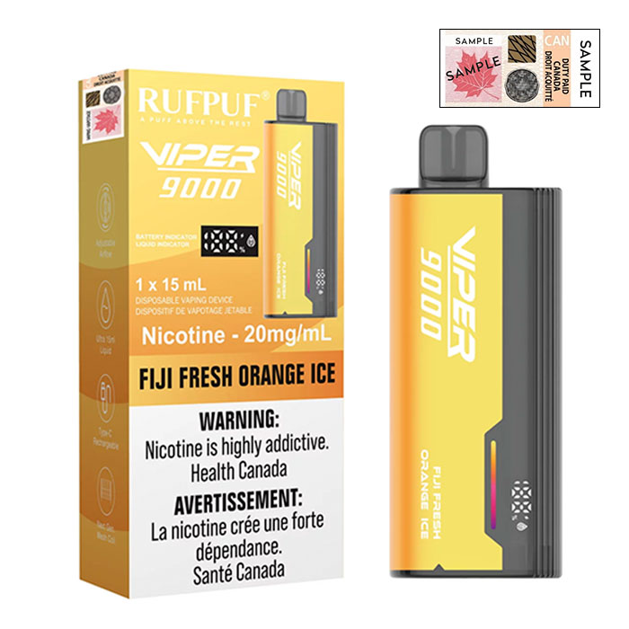(Stamped) RufPuf Viper Fiji Fresh Orange Ice 9000 Puffs Disposable Vape Ct 10