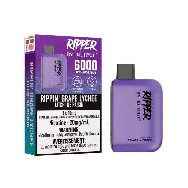 (Stamped) Rippin Grape Lychee 6000 Puffs Ripper Disposable Vape By G Core Rufpuf Ct 10