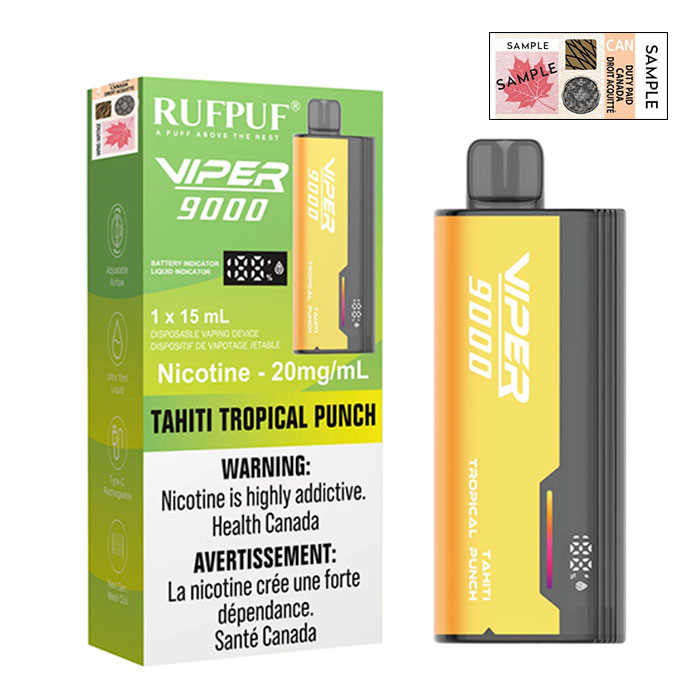 (Stamped) RufPuf Viper Tahiti Tropical Punch 9000 Puffs Disposable Vape Ct 10
