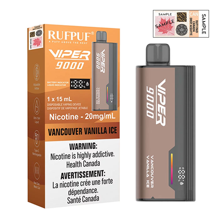 (Stamped) RufPuf Viper Vancouver Vanilla Ice 9000 Puffs Disposable Vape Ct 10