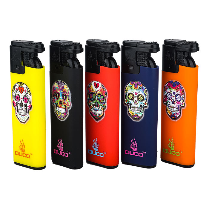 Duco Fusion Skull Series Single Jet Flame Lighters Display of 50