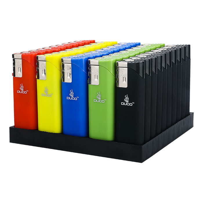Duco Slant Series Solid Rubberized Lighters Display of 50