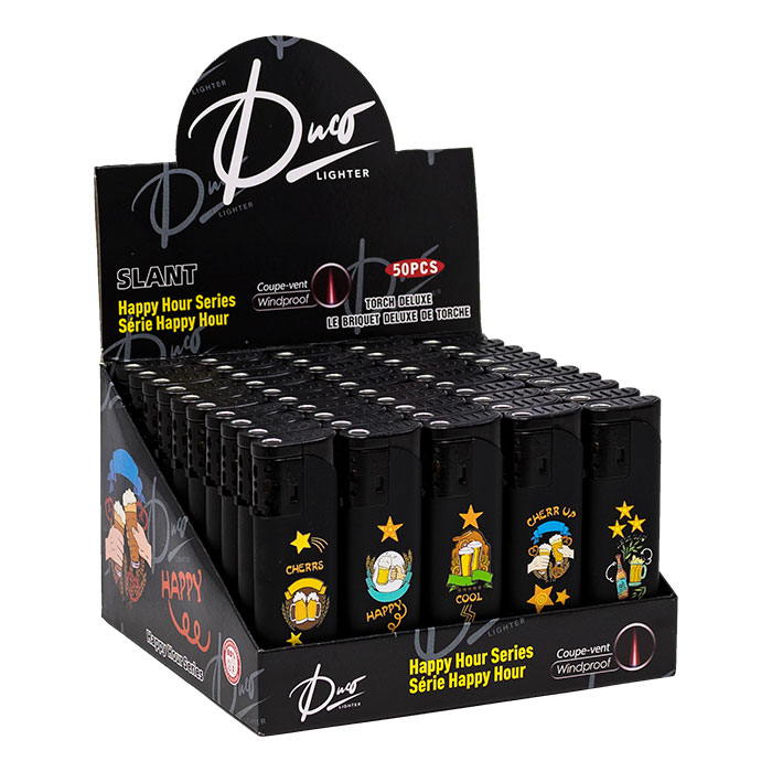 Duco Slant Happy Hour Series Graphic UV Print Lighters Display of 50