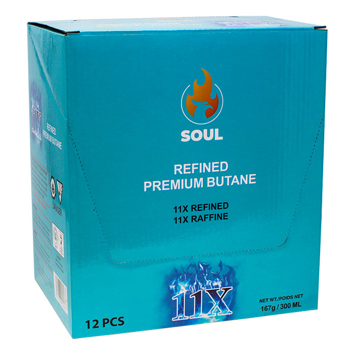Soul 11X Refined Premium 300ML Butane Fluid Display of 72