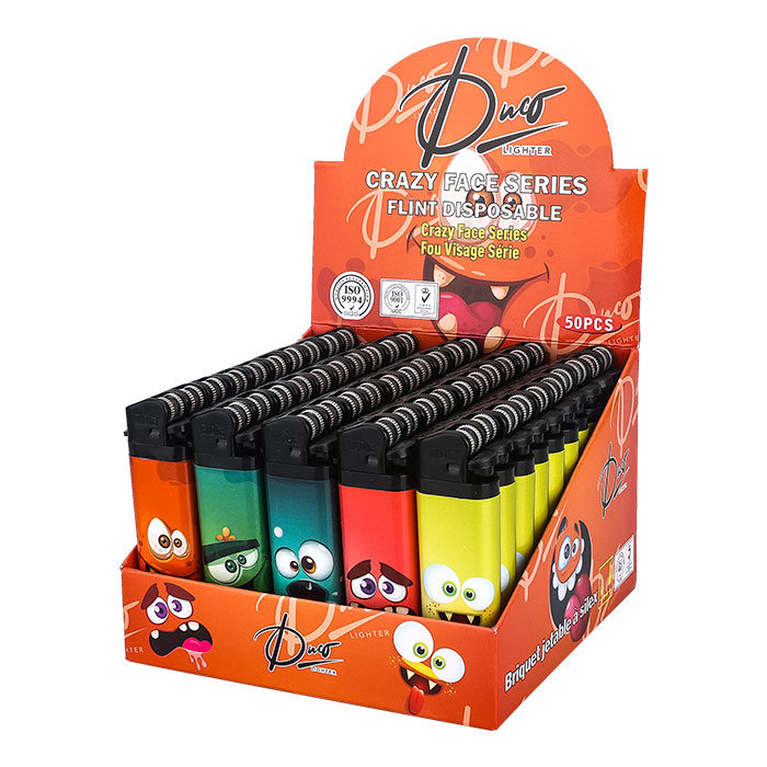 Duco D-Lite Crazy Face Series Lighters Display of 50