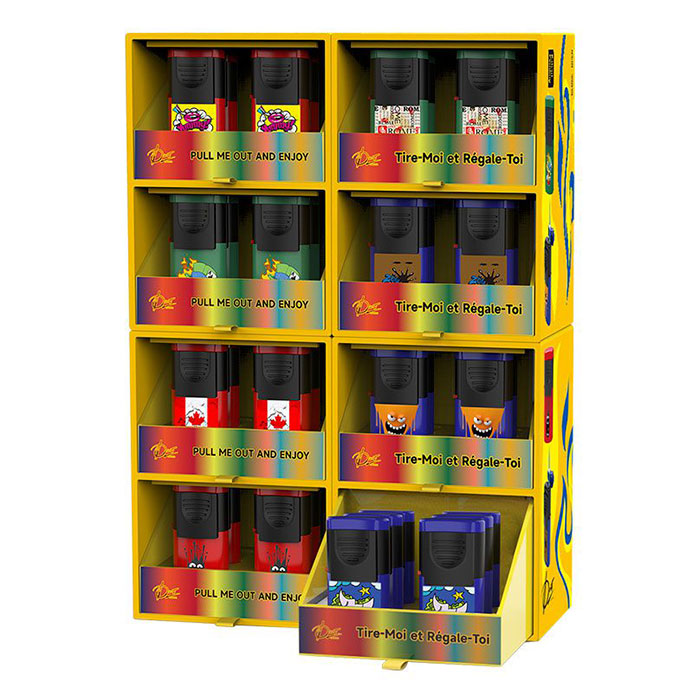 Duco Magic Cube Single Jet Flame Assorted Rubberized Lighters Display of 48