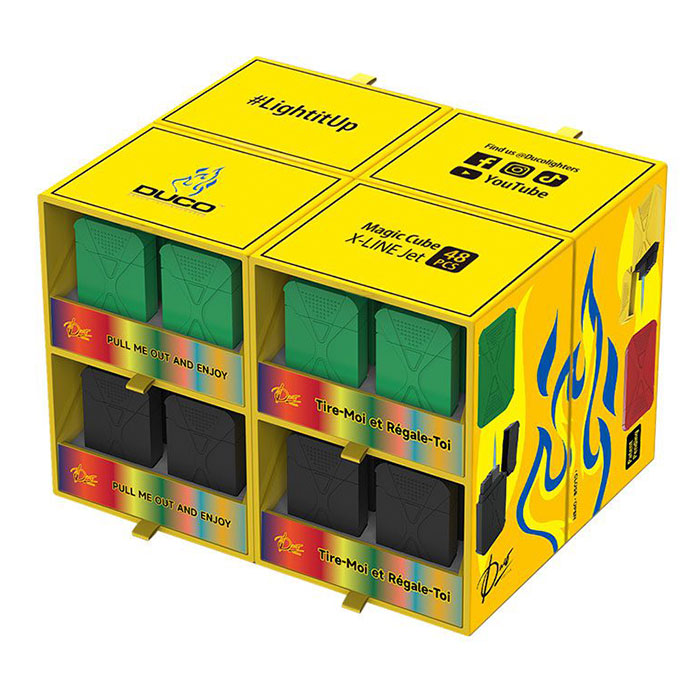Duco Magic Cube Xline Single Jet Flame Assorted Rubberize Lighters Display of 48