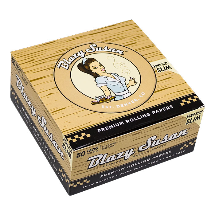 Blazy Susan Unbleached King Size Slim Rolling Paper Display of 50