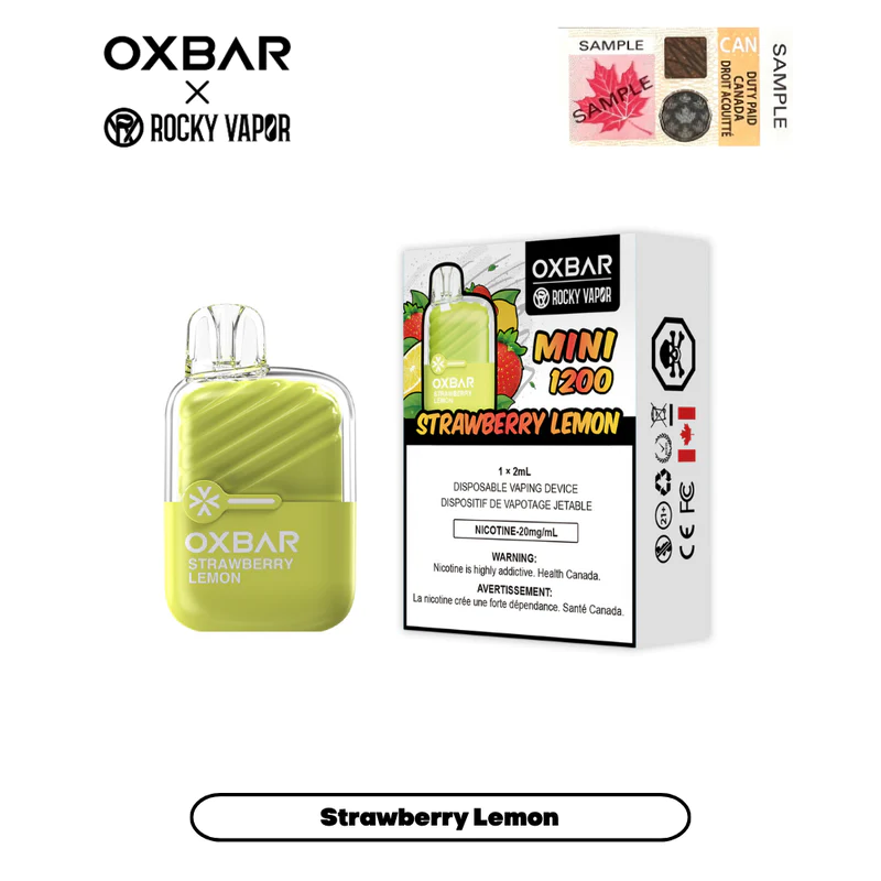 Strawberry Lemon - B.C. Compliance Rocky Vapor Oxbar Mini 1200 Puffs Disposable Vape Ct-5
