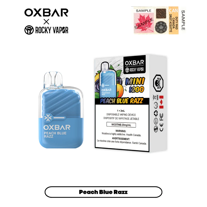 Peach Blue Razz - B.C. Compliance Rocky Vapor Oxbar Mini 1200 Puffs Disposable Vape Ct-5