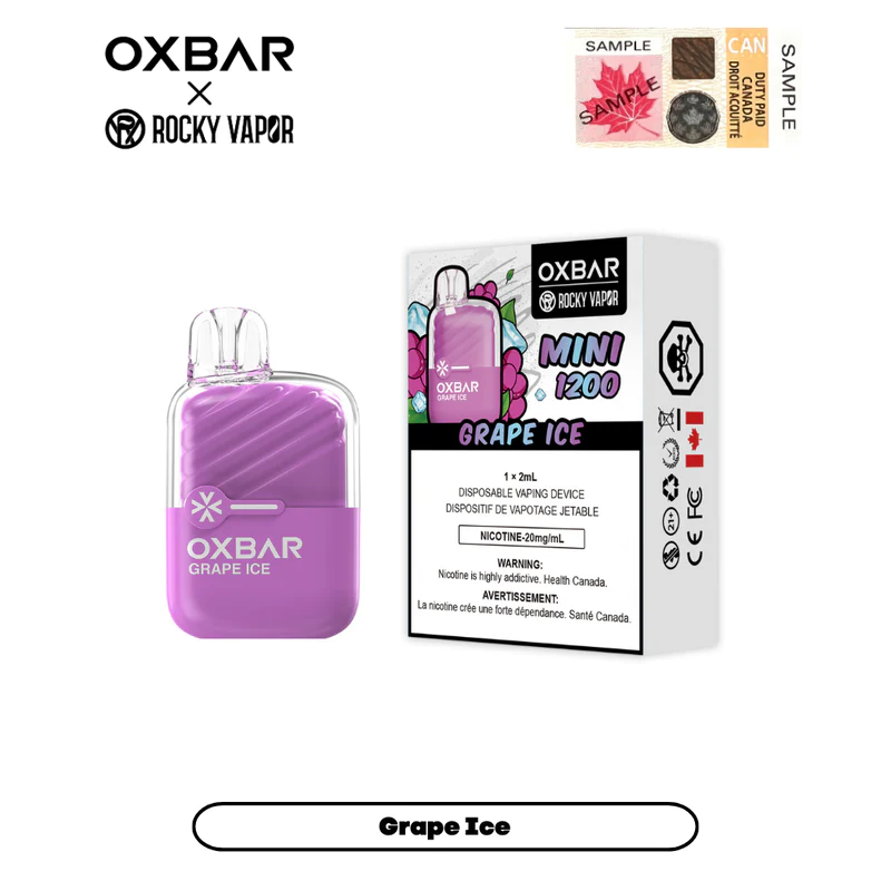 Grape Ice - B.C. Compliance Rocky Vapor Oxbar Mini 1200 Puffs Disposable Vape Ct-5