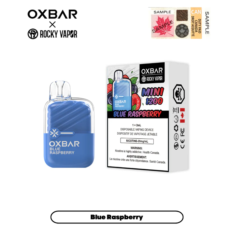Blue Raspberry - B.C. Compliance Rocky Vapor Oxbar Mini 1200 Puffs Disposable Vape Ct-5