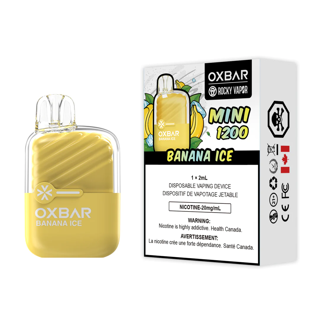 Banana Ice - B.C. Compliance Rocky Vapor Oxbar Mini 1200 Puffs Disposable Vape Ct-5