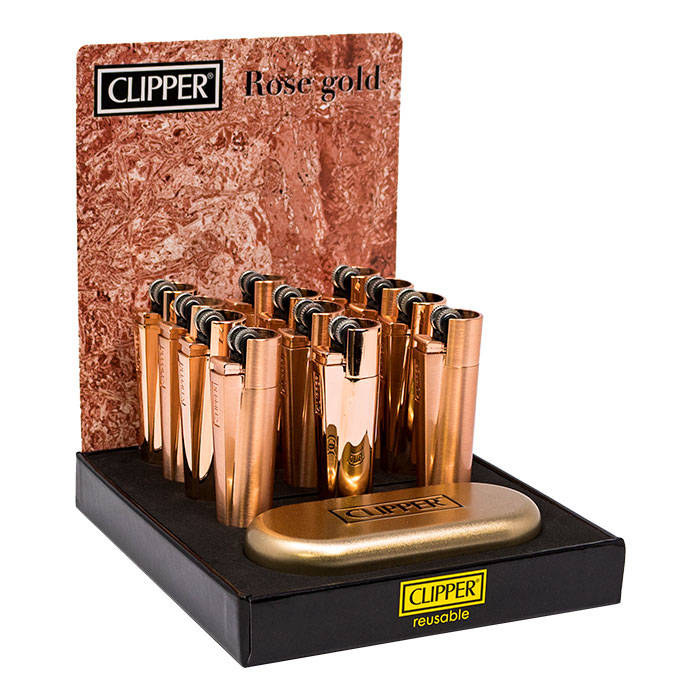 Clipper Full Metal Rose Gold Lighter Display Of 12              