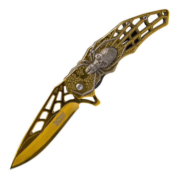  Spider Web Gold Foldable Pocket Knife by Dark Fantasy