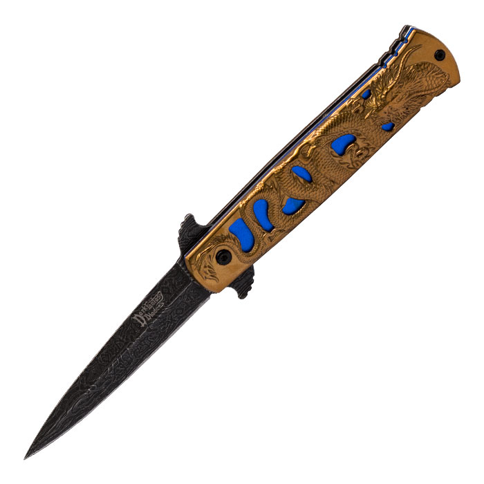 Unique Rusty Blue Dragon Foldable Pocket Knife by Dark Fantasy 