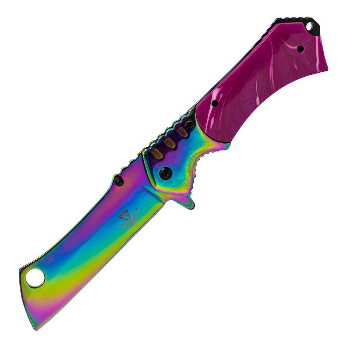 Rainbow with Purple Handle Snake Eye Foldable Pocket Knife 