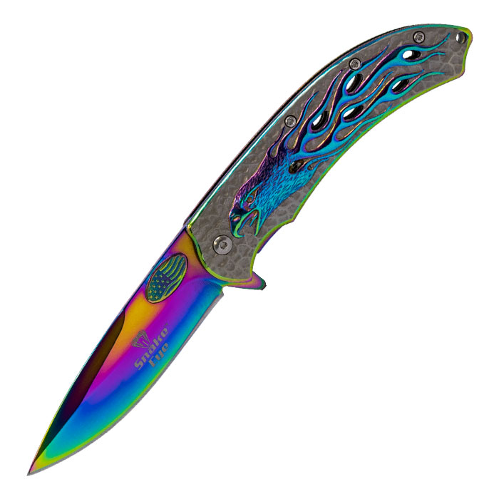 Rainbow Grey Eagle Foldable Pocket Knife by Snake Eye