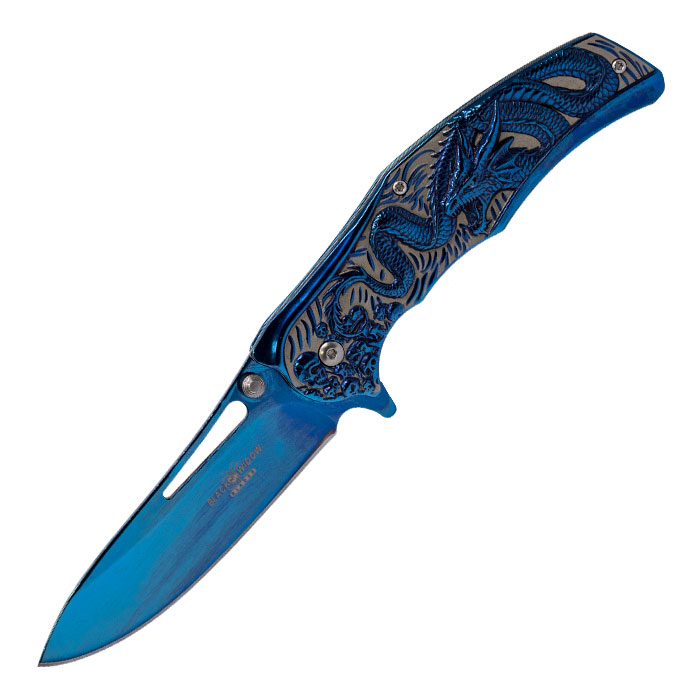  Blue Dragon of Death Foldable Pocket Knife by Black Widow  