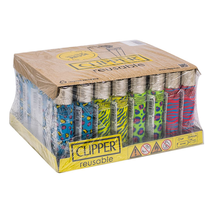 Clipper Pop Animal Print Lighters Display Of 48