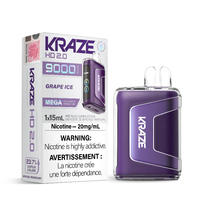 Grape Ice Kraze HD 2.0 9000 Puffs Disposable Vape Ct 5