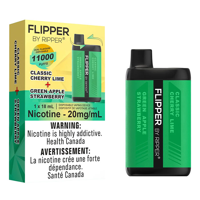  Green Apple Strawberry + Classic Cherry Lime Flipper by Ripper 11000 Puffs Disposable Vape Ct 5