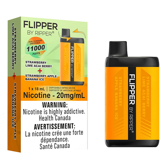 Strawberry Apple Banana Ice + Strawberry Lime Acai Berry Flipper by Ripper 11000 Puffs Disposable Vape Ct 5