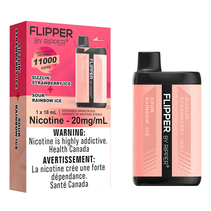 Sours Rainbow Ice + Sizzlin' Strawberry Ice Flipper by Ripper 11000 Puffs Disposable Vape Ct 5