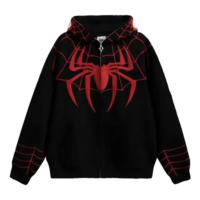 Red Spider Web Black Unisex Zipper Hoodie