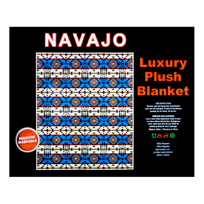 Navajo Blue Dream Catcher Queen Size Plush Blanket