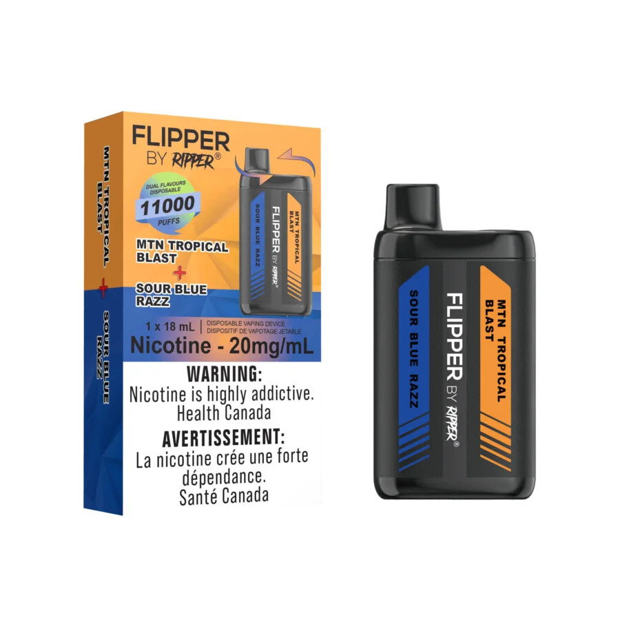 Sour blue razz + Mountain Dew tropical fruit blast Flipper by Ripper 11000 Puffs Disposable Vape Ct 5
