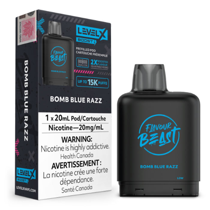 Bomb Blue Razz Flavour Beast 15000 Puffs Level X Boost Pods Ct 6