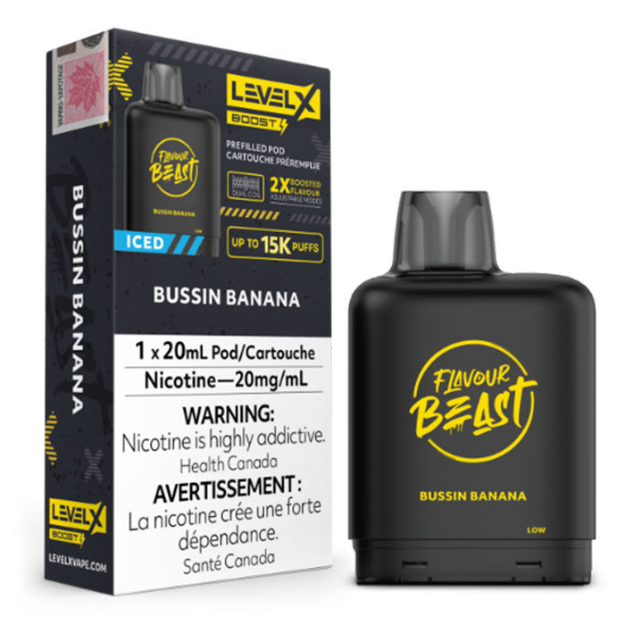 Bussin Banana Iced Flavour Beast 15000 Puffs Level X Boost Pods Ct 6