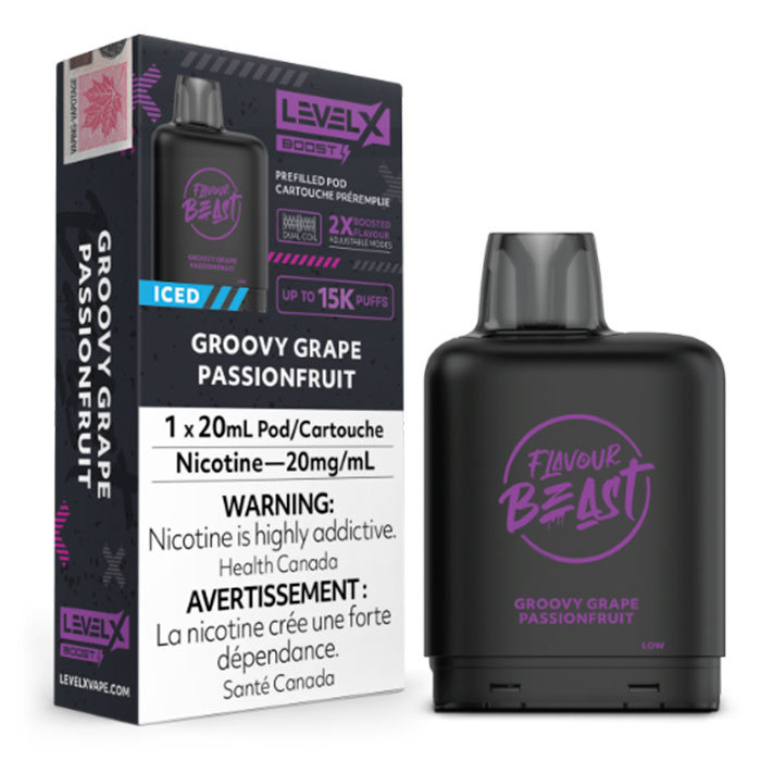 Groovy Grape Passion Fruit Flavour Beast 15000 Puffs Level X Boost Pods Ct 6