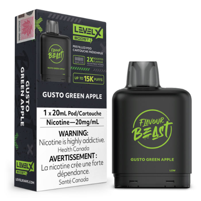 Gusto Green Apple Flavour Beast 15000 Puffs Level X Boost Pods Ct 6