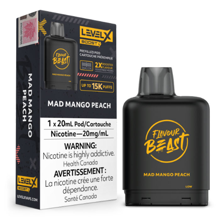 Mad Mango Peach Flavour Beast 15000 Puffs Level X Boost Pods Ct 6