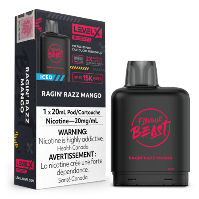 Ragin Razz Mango Flavour Beast 15000 Puffs Level X Boost Pods Ct 6