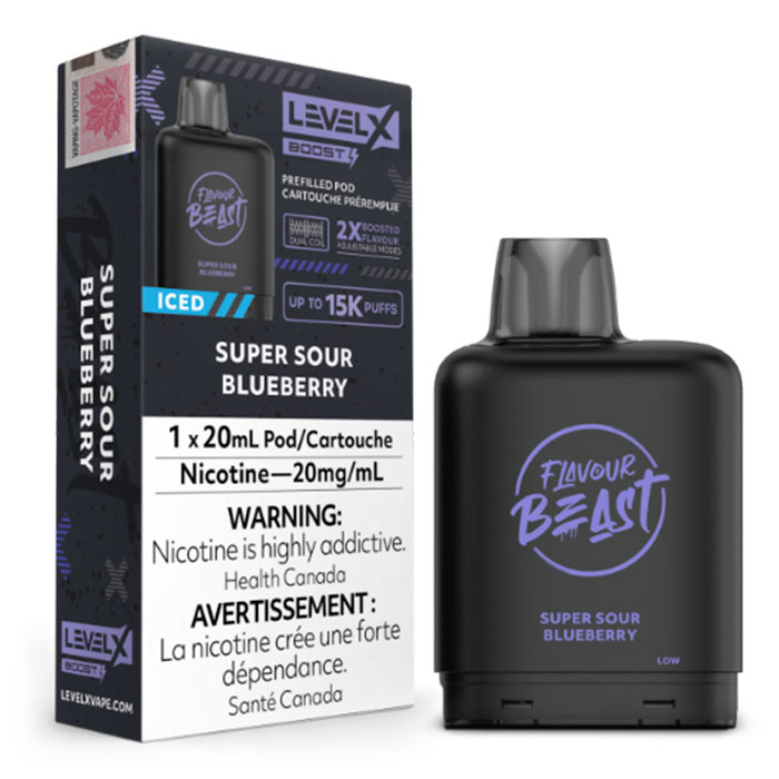 Super Sour Blueberry Flavour Beast 15000 Puffs Level X Boost Pods Ct 6