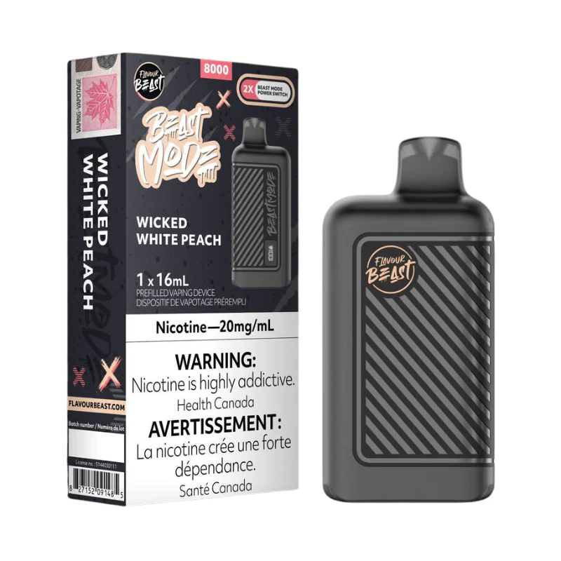 (Stamped) Wicked White Peach Flavour Beast Mode 8000 Puffs Disposable Vape Ct 5