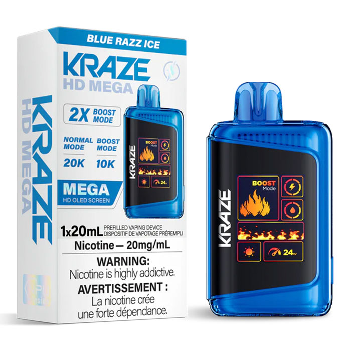 Blue Razz Ice Kraze HD Mega 20000 Puffs Disposable Vape Ct 5