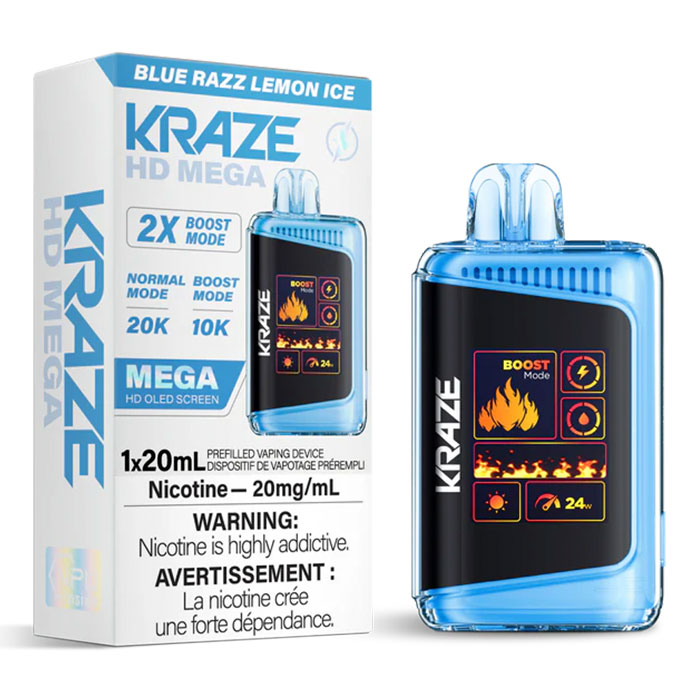 Blue Razz Lemon Ice Kraze HD Mega 20000 Puffs Disposable Vape Ct 5