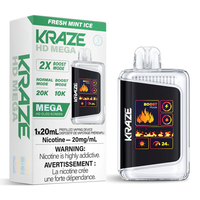 Fresh Mint Ice Kraze HD Mega 20000 Puffs Disposable Vape Ct 5